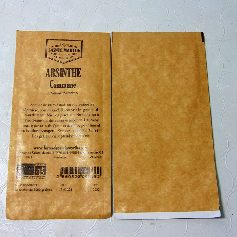 Ejemplo de ejemplar de Ajenjo Bio - Ferme de Sainte Marthe - Artemisia absinthium saco de 1500 semillas tal y como se entrega