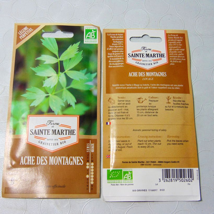Ejemplo de ejemplar de Levístico Bio - Ferme de Sainte Marthe - Levisticum officinalis saco de 500 semillas (1g) tal y como se entrega