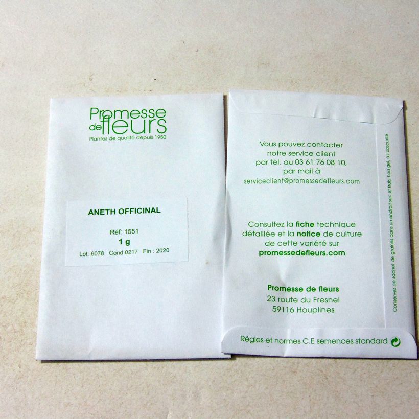 Ejemplo de ejemplar de Eneldo - Anethum graveolens saco de 400 semillas (1g) tal y como se entrega