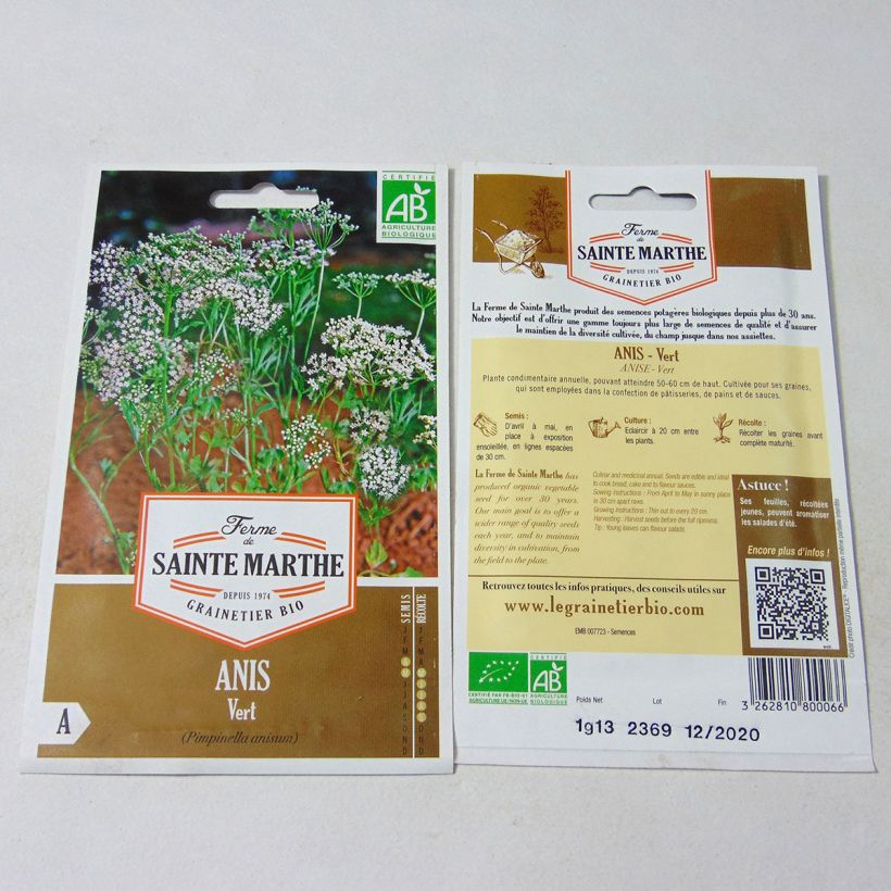 Ejemplo de ejemplar de Anís Bio - Ferme de Sainte Marthe saco de 500 semillas (1g) tal y como se entrega