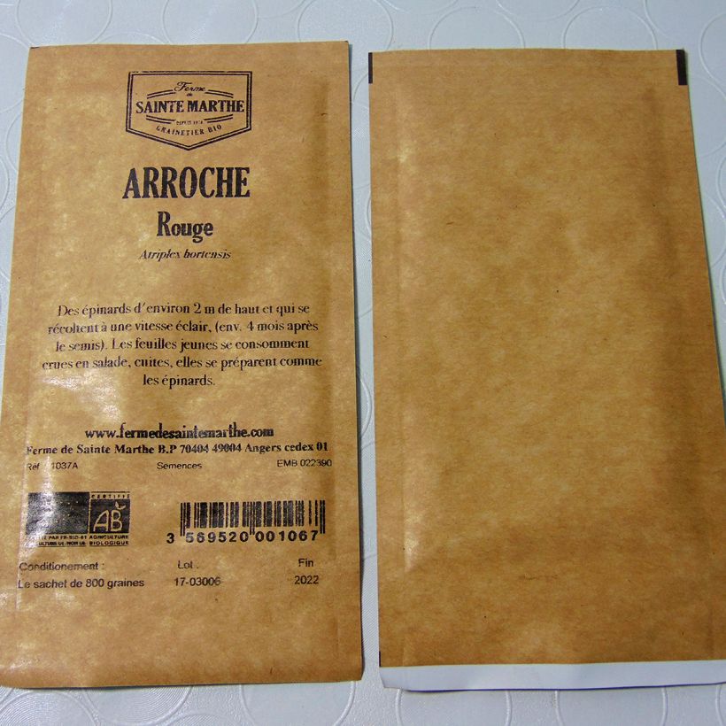 Ejemplo de ejemplar de Armuelle Rouge - Atriplex hortensis saco de 800 semillas (4g) tal y como se entrega
