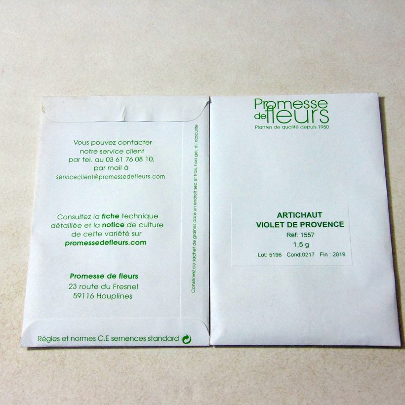 Ejemplo de ejemplar de Alcachofa Violet de Provence saco de 25 semillas (1,5g) tal y como se entrega