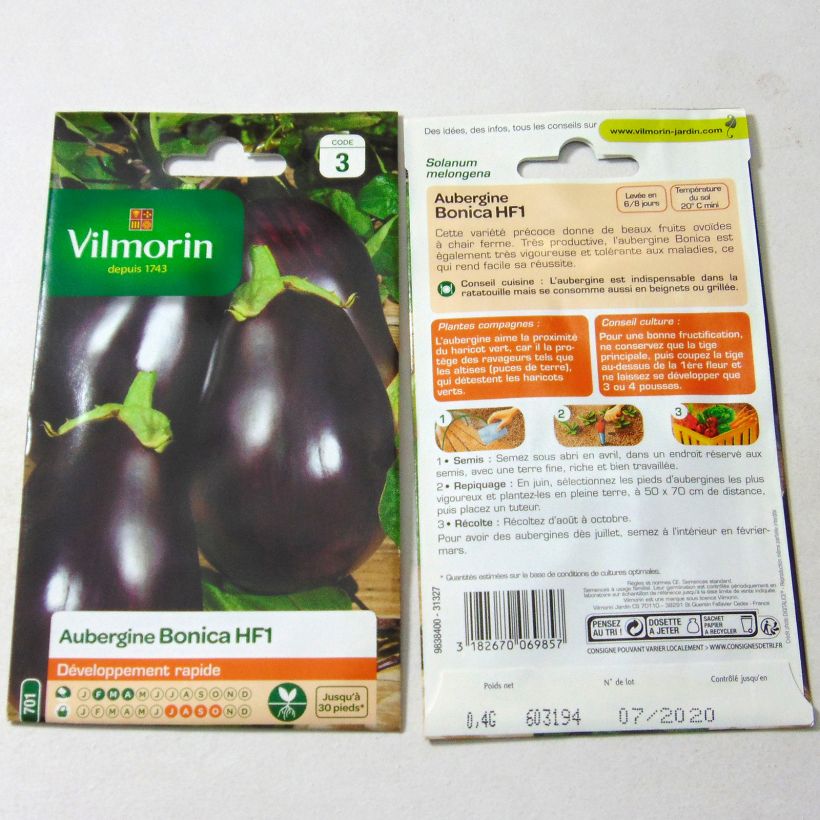 Ejemplo de ejemplar de Berenjena Bonica F1 - Vilmorin saco de 50 semillas (0.4g) tal y como se entrega