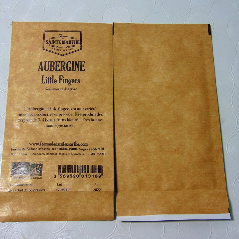 Ejemplo de ejemplar de Berenjena Little Fingers AB saco de 50 semillas tal y como se entrega