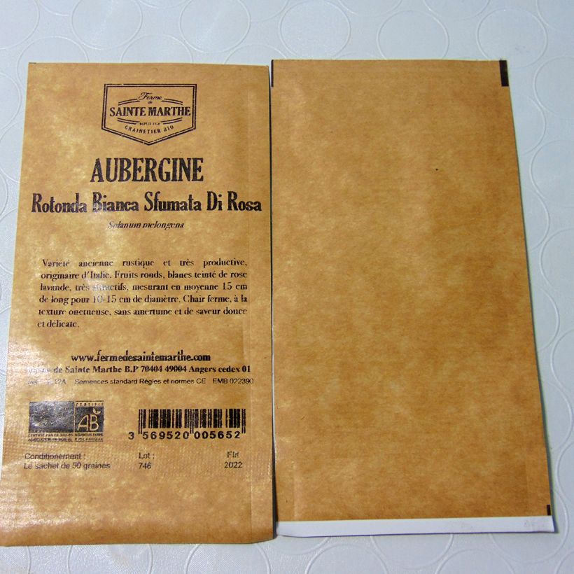 Ejemplo de ejemplar de Berenjena Aubergine Rotonda Bianca Sfumata Di Rosa saco de 50 semillas tal y como se entrega