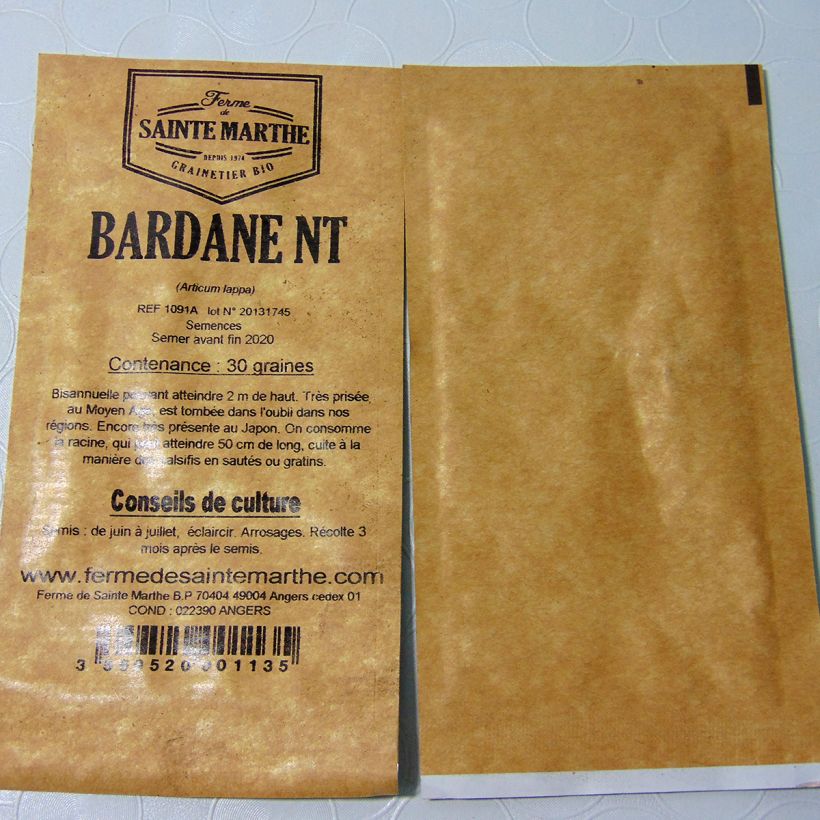 Ejemplo de ejemplar de Bardana no tratada - Ferme de Sainte Marthe - Arctium lappa saco de 150 semillas (1g) tal y como se entrega