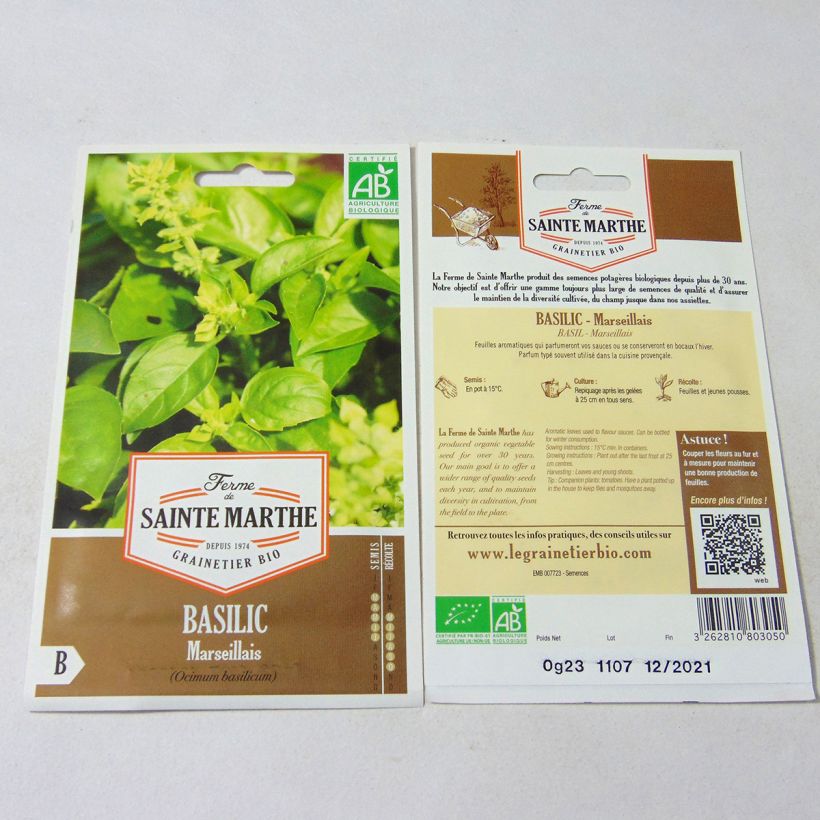 Ejemplo de ejemplar de Albahaca Marseillais Bio - Ferme de Sainte Marthe saco de 100 semillas (0.23g) tal y como se entrega