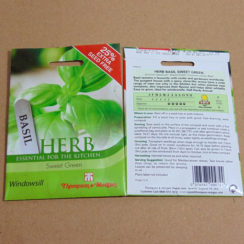 Ejemplo de ejemplar de Albahaca Sweet Green saco de 400 semillas tal y como se entrega