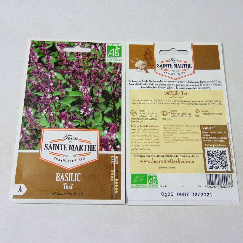 Ejemplo de ejemplar de Albahaca Thaï saco de 150 semillas (0.25g) tal y como se entrega
