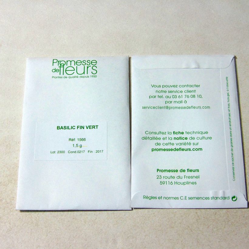 Ejemplo de ejemplar de Albahaca Fin Vert saco de 800 semillas (1,5g) tal y como se entrega
