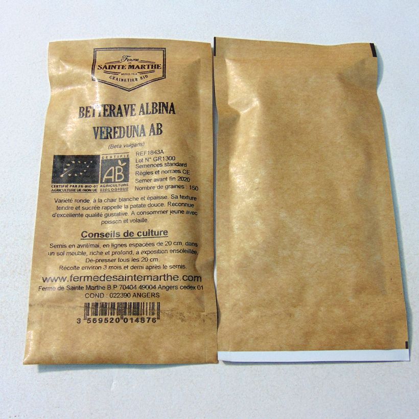 Ejemplo de ejemplar de Remolacha de mesa Blanca Albina Vereduna saco de 150 semillas tal y como se entrega