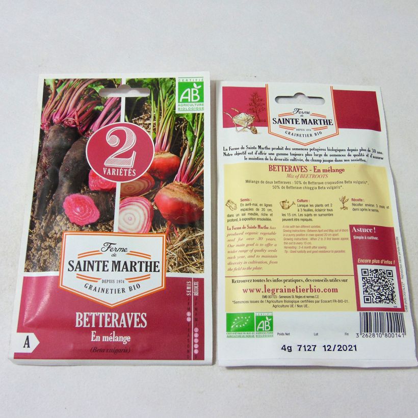 Ejemplo de ejemplar de Remolacha de mesa Crapaudine, Chioggia saco de 200 semillas (4g) tal y como se entrega