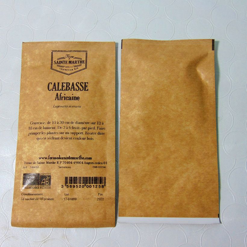 Ejemplo de ejemplar de Porongo - Lagenaria siceraria saco de 10 semillas (2g) tal y como se entrega