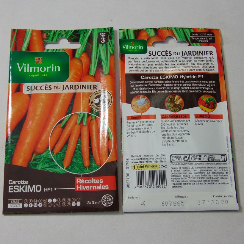 Ejemplo de ejemplar de Zanahoria Eskimo - Vilmorin saco de 2000 semillas (4g) tal y como se entrega