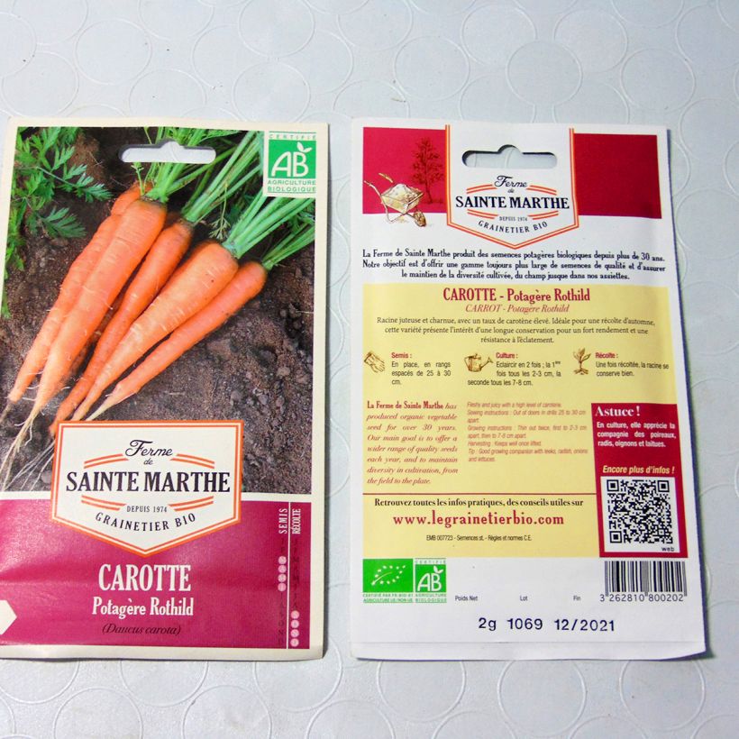 Ejemplo de ejemplar de Zanahoria Rothild Bio - Ferme de Sainte Marthe saco de 850 semillas (1g) tal y como se entrega
