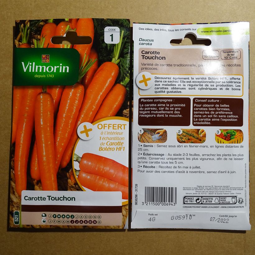 Ejemplo de ejemplar de Zanahoria Touchon - Vilmorin saco de 2000 semillas (4g) tal y como se entrega