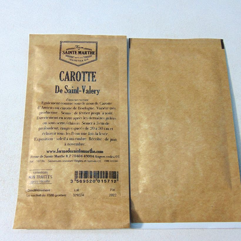 Ejemplo de ejemplar de Zanahoria Saint-Valéry saco de 1500 semillas (1.95g) tal y como se entrega