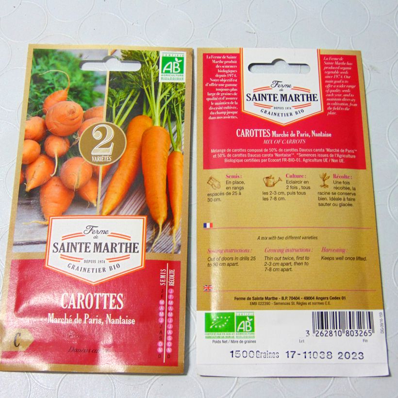Ejemplo de ejemplar de Zanahoria marché de Paris 3 - Nantaise 2 saco de 2000 semillas (2g) tal y como se entrega