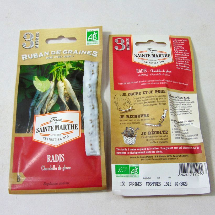 Ejemplo de ejemplar de Rábano Chandelle de Glace (cinta) Bio - Ferme de Sainte Marthe saco de 1 gramos de semillas tal y como se entrega