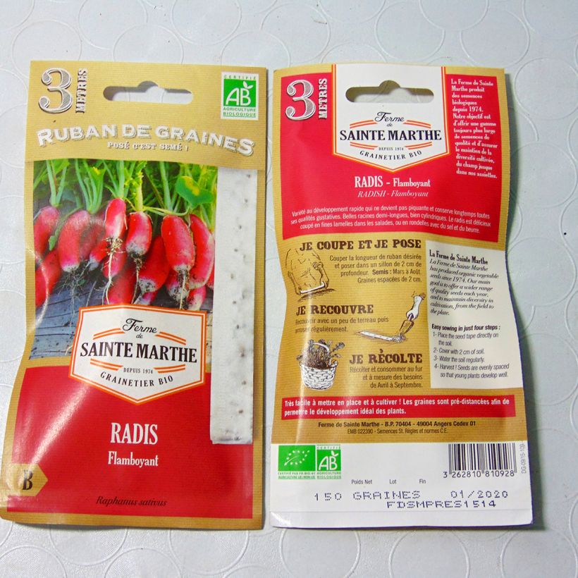 Ejemplo de ejemplar de Rábano Flamboyant Bio - Ferme de Sainte Marthe saco de 1 gramos de semillas tal y como se entrega