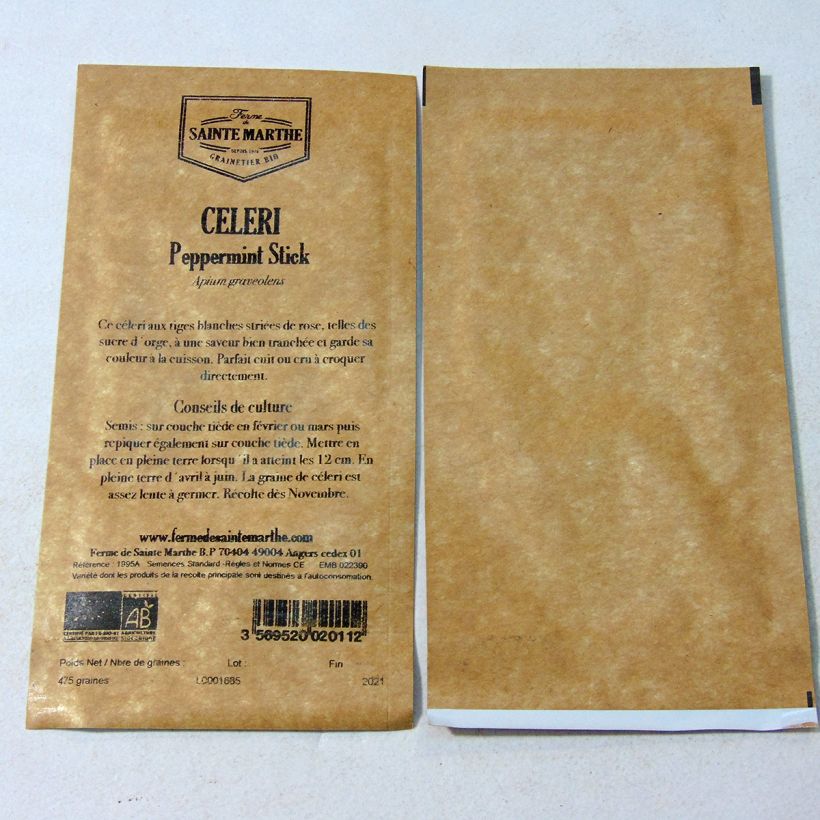 Ejemplo de ejemplar de Apio en rama Peppermint Stick saco de 475 semillas tal y como se entrega