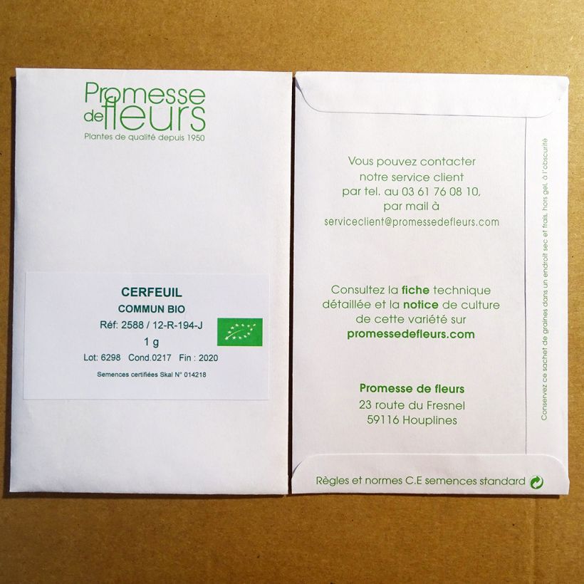 Ejemplo de ejemplar de Perifollo Bio saco de 500 semillas (1,5g) tal y como se entrega