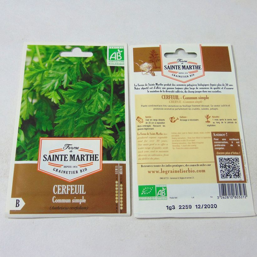 Ejemplo de ejemplar de Perifollo Bio - Ferme de Sainte Marthe saco de 500 semillas (1,5g) tal y como se entrega