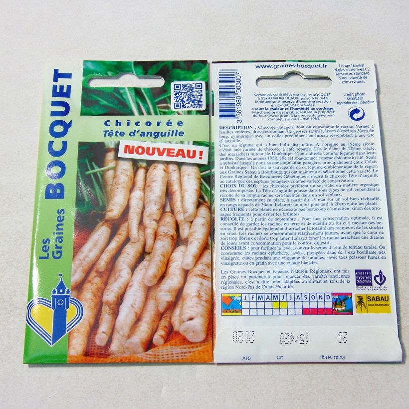 Ejemplo de ejemplar de Endibia Tête d'Anguille - Cichorium endivia saco de 1200 semillas (2g) tal y como se entrega
