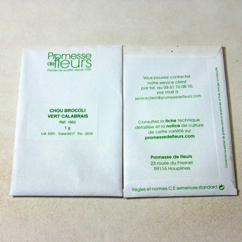 Ejemplo de ejemplar de Brócoli Vert Calabrais saco de 200 semillas (1g) tal y como se entrega