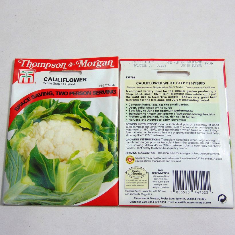 Ejemplo de ejemplar de Coliflor White Step F1 saco de 30 semillas tal y como se entrega