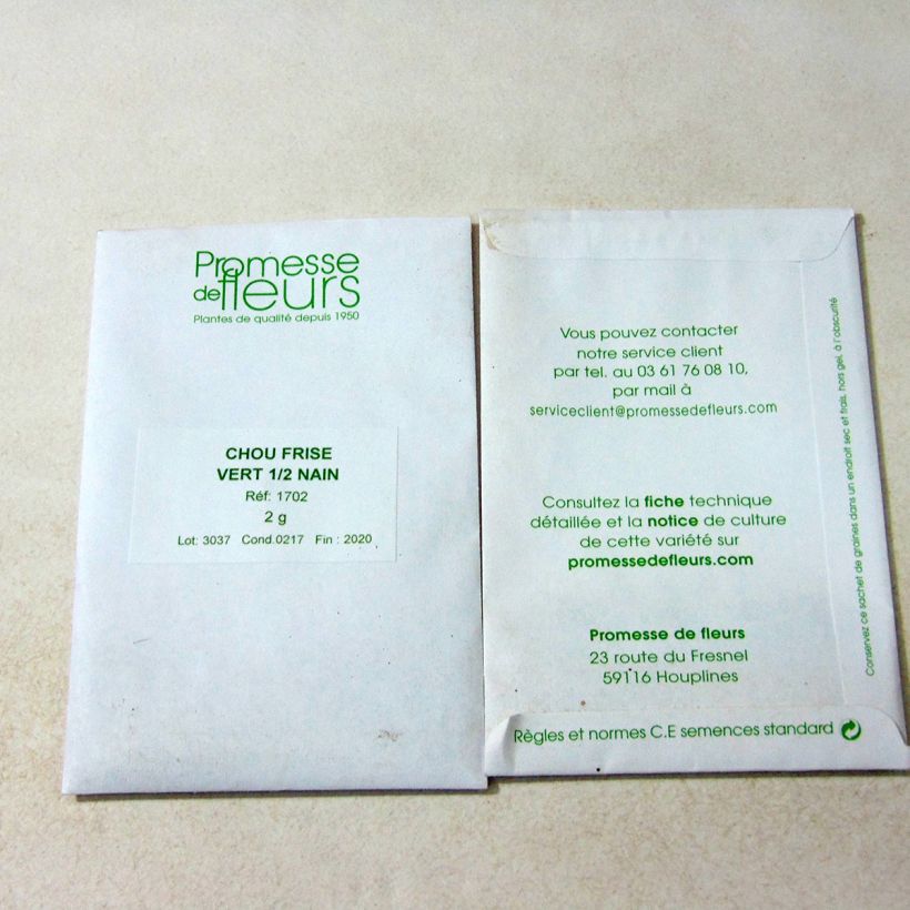 Ejemplo de ejemplar de Col crespa sabellica vert demi-nain saco de 500 semillas (2g) tal y como se entrega