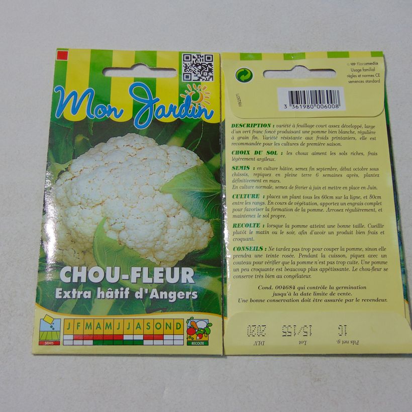 Ejemplo de ejemplar de Coliflor Extra-Hâtif d'Angers saco de 100 semillas (1g) tal y como se entrega