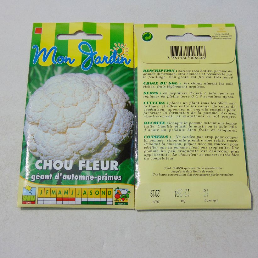 Ejemplo de ejemplar de Coliflor Géant d'Automne Primus saco de 300 semillas (1g) tal y como se entrega