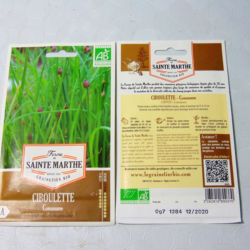 Ejemplo de ejemplar de Cebollino Bio - Ferme de Sainte Marthe saco de 600 semillas tal y como se entrega