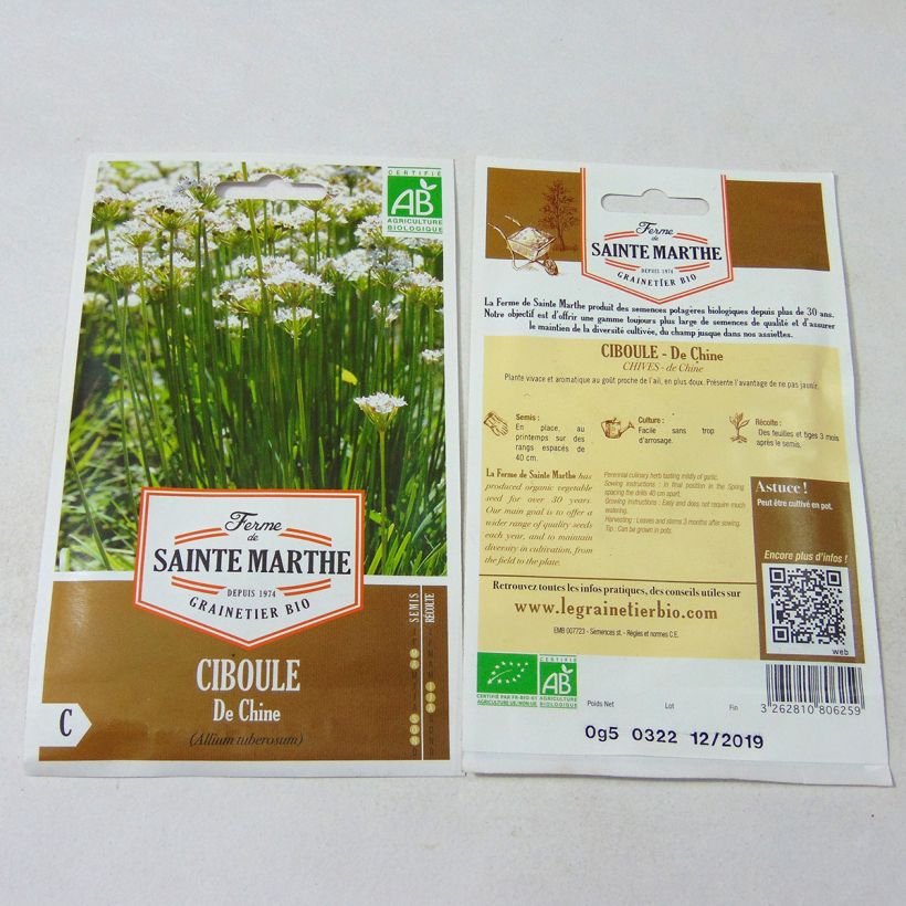 Ejemplo de ejemplar de Cebolletas chinas Bio - Ferme de Ste Marthe saco de 100 semillas tal y como se entrega