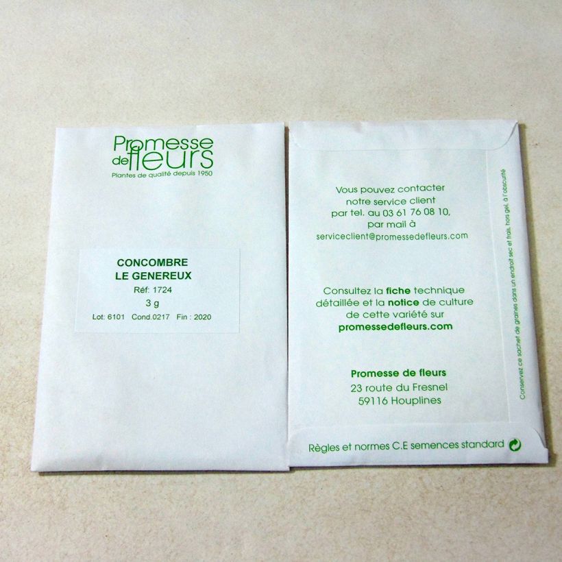 Ejemplo de ejemplar de Pepino Le Généreux (semillas) saco de 100 semillas (3g) tal y como se entrega