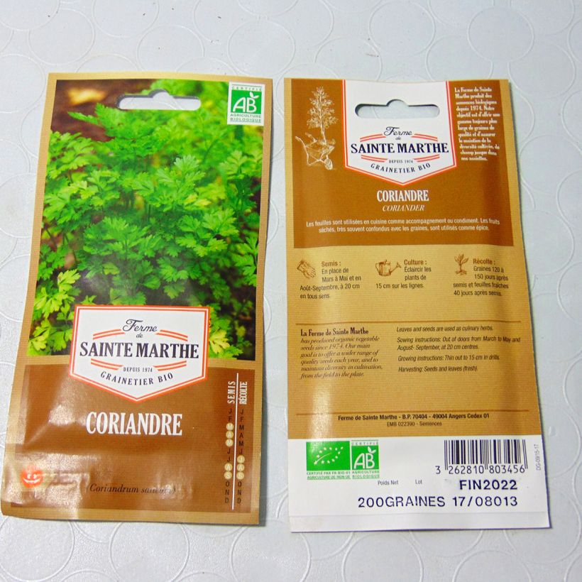 Ejemplo de ejemplar de Cilantro Bio - Ferme de Sainte Marthe saco de 80 semillas (1g) tal y como se entrega
