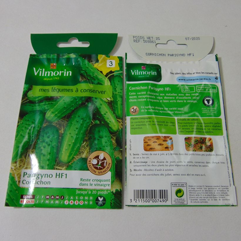 Ejemplo de ejemplar de Pepinillo Parigyno F1 saco de 50 semillas (2g) tal y como se entrega
