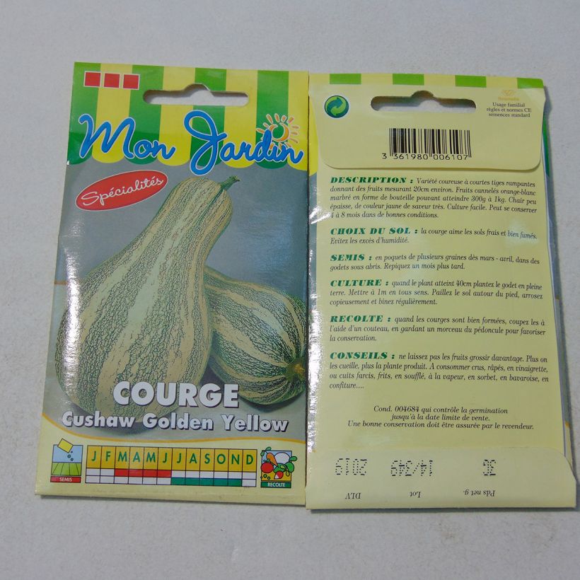 Ejemplo de ejemplar de Calabaza Cushaw Golden saco de 18 semillas (3g) tal y como se entrega