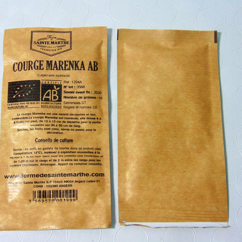 Ejemplo de ejemplar de Porongo Marenka saco de 15 semillas (2g) tal y como se entrega