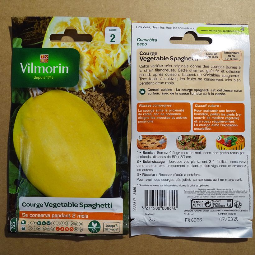 Ejemplo de ejemplar de Calabacín Vegetable Spaghetti - Vilmorin saco de 15 semillas (3g) tal y como se entrega