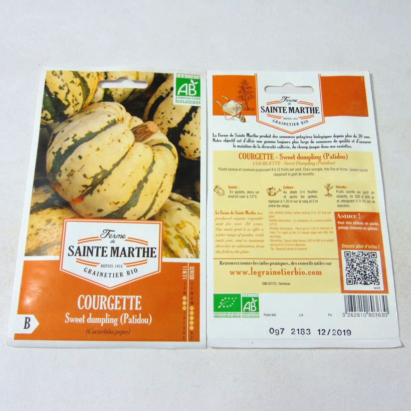 Ejemplo de ejemplar de Calabacín Sweet dumpling Bio - Ferme de Sainte Marthe saco de 10 semillas (0.7g) tal y como se entrega
