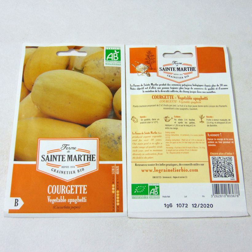 Ejemplo de ejemplar de Calabacín Vegetable Spaghetti Bio - Ferme de Sainte Marthe saco de 10 semillas (1.6g) tal y como se entrega