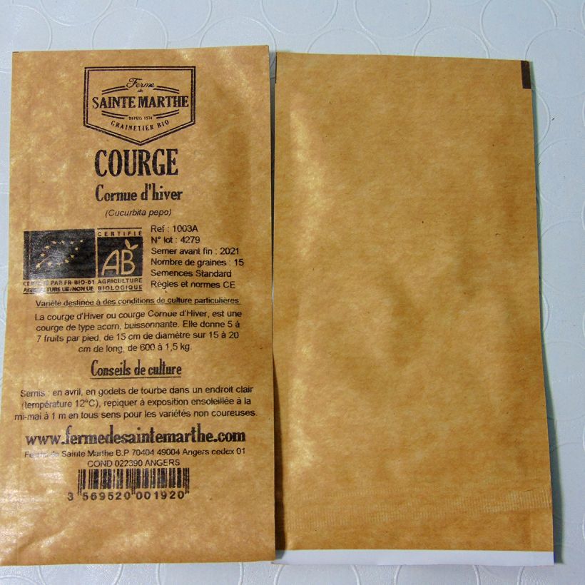 Ejemplo de ejemplar de Calabacín Cornue d'hiver saco de 20 semillas (1g) tal y como se entrega