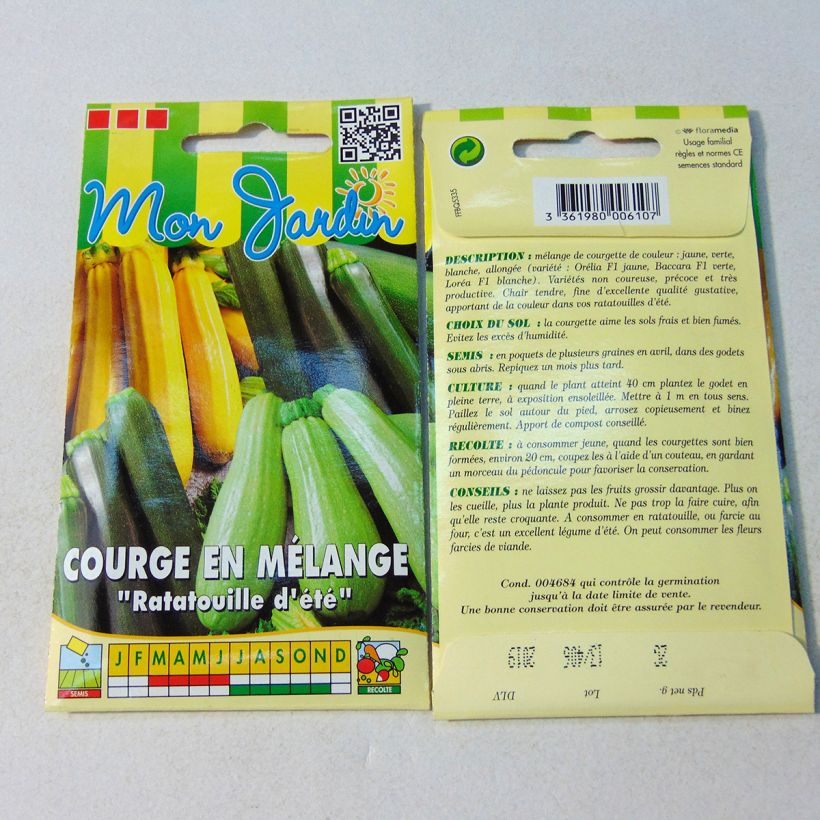 Ejemplo de ejemplar de Calabacín MIX saco de 12 semillas (2g) tal y como se entrega