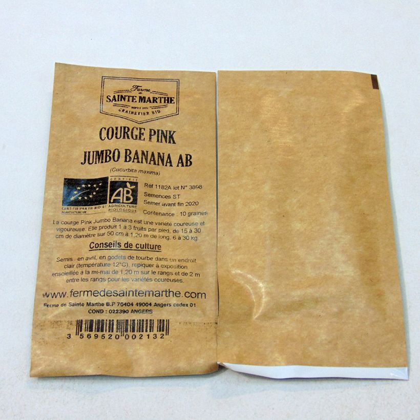 Ejemplo de ejemplar de Calabaza Pink Jumbo Banana Bio - Ferme de Sainte Marthe saco de 10 semillas (2g) tal y como se entrega