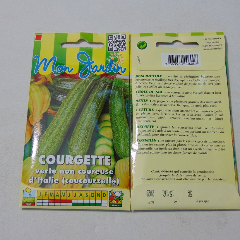 Ejemplo de ejemplar de Calabacín verte Non Coureuse d'Italie saco de 30 semillas (5g) tal y como se entrega