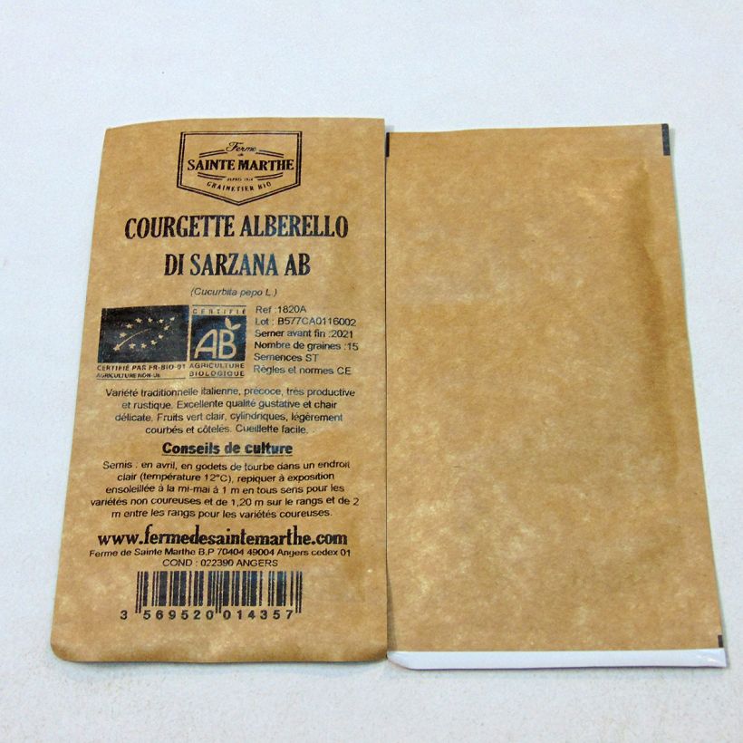 Ejemplo de ejemplar de Calabacín Alberello di Sarzana saco de 15 semillas (2g) tal y como se entrega