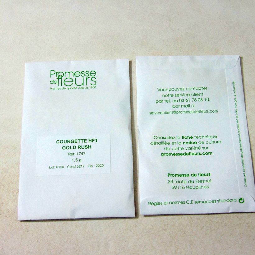 Ejemplo de ejemplar de Calabacín hybride Gold Rush saco de 10 semillas (1,5g) tal y como se entrega