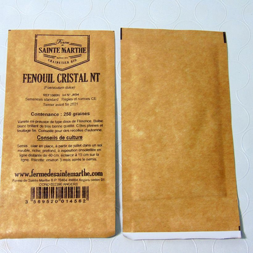 Ejemplo de ejemplar de Hinojo de Florencia Cristal saco de 250 semillas tal y como se entrega